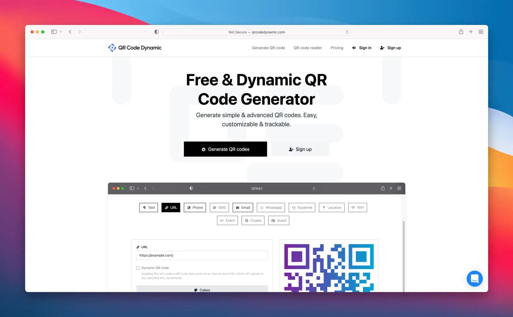 QRCodeDynamic.com website for popupsmart